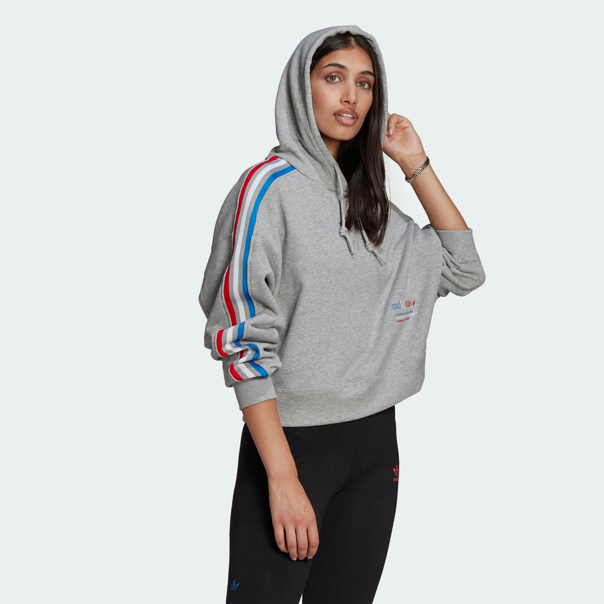 Women's Adidas Originals Tricolor Trefoil Crop Hoodie Grey GRAY 5 Women's Adidas Originals Tricolor Trefoil Crop Hoodie Grey GRAY - Image 3