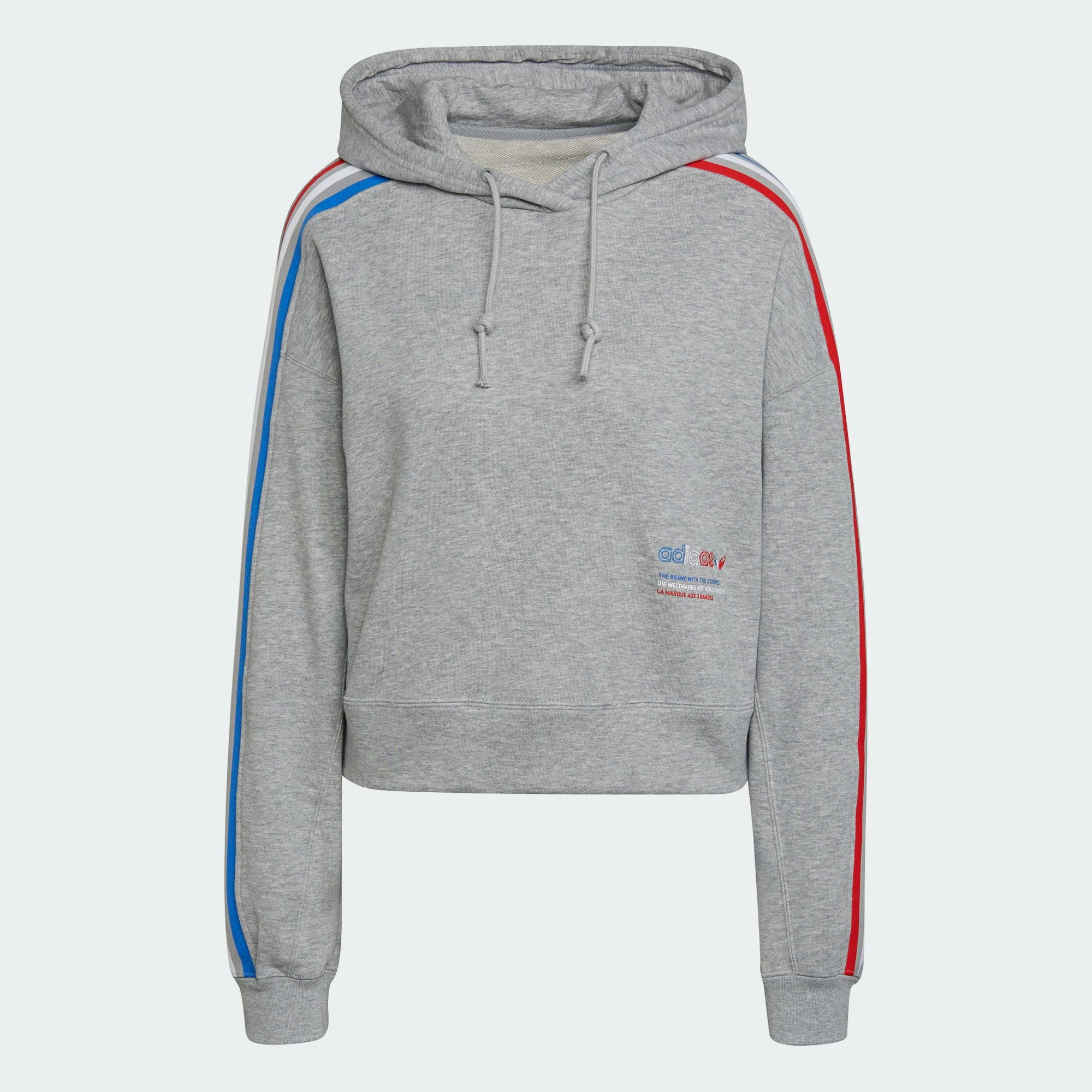 Women's Adidas Originals Tricolor Trefoil Crop Hoodie Grey GRAY 3 Women's Adidas Originals Tricolor Trefoil Crop Hoodie Grey GRAY