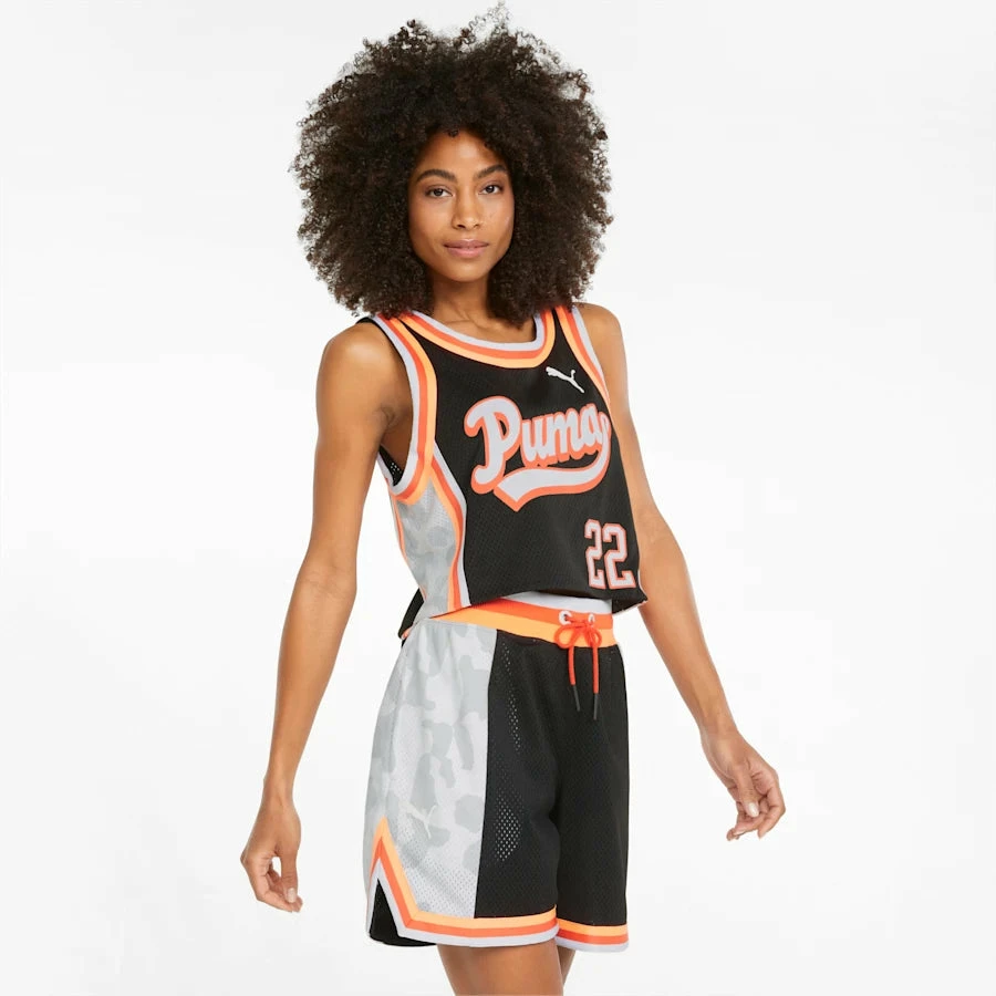 Women's PUMA Ballin' Printed Cropped Basketball Jersey Black BLACK 5 Women's PUMA Ballin' Printed Cropped Basketball Jersey Black BLACK - Image 3