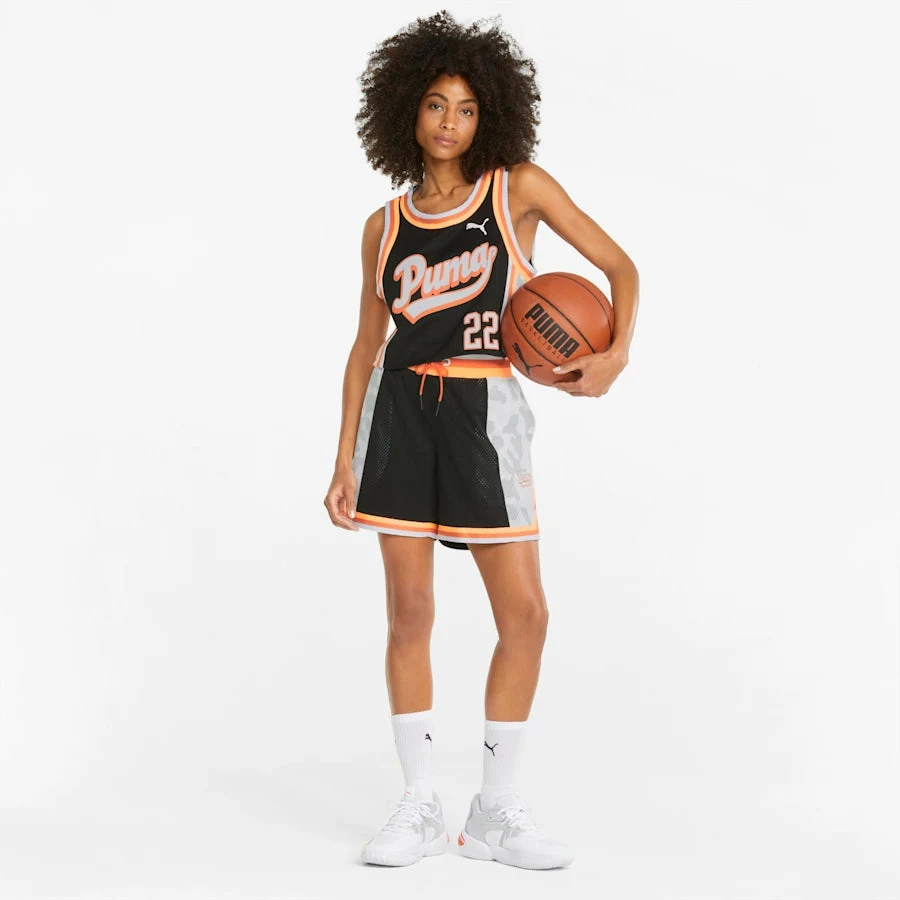 Women's PUMA Ballin' Printed Cropped Basketball Jersey Black BLACK 6 Women's PUMA Ballin' Printed Cropped Basketball Jersey Black BLACK - Image 4